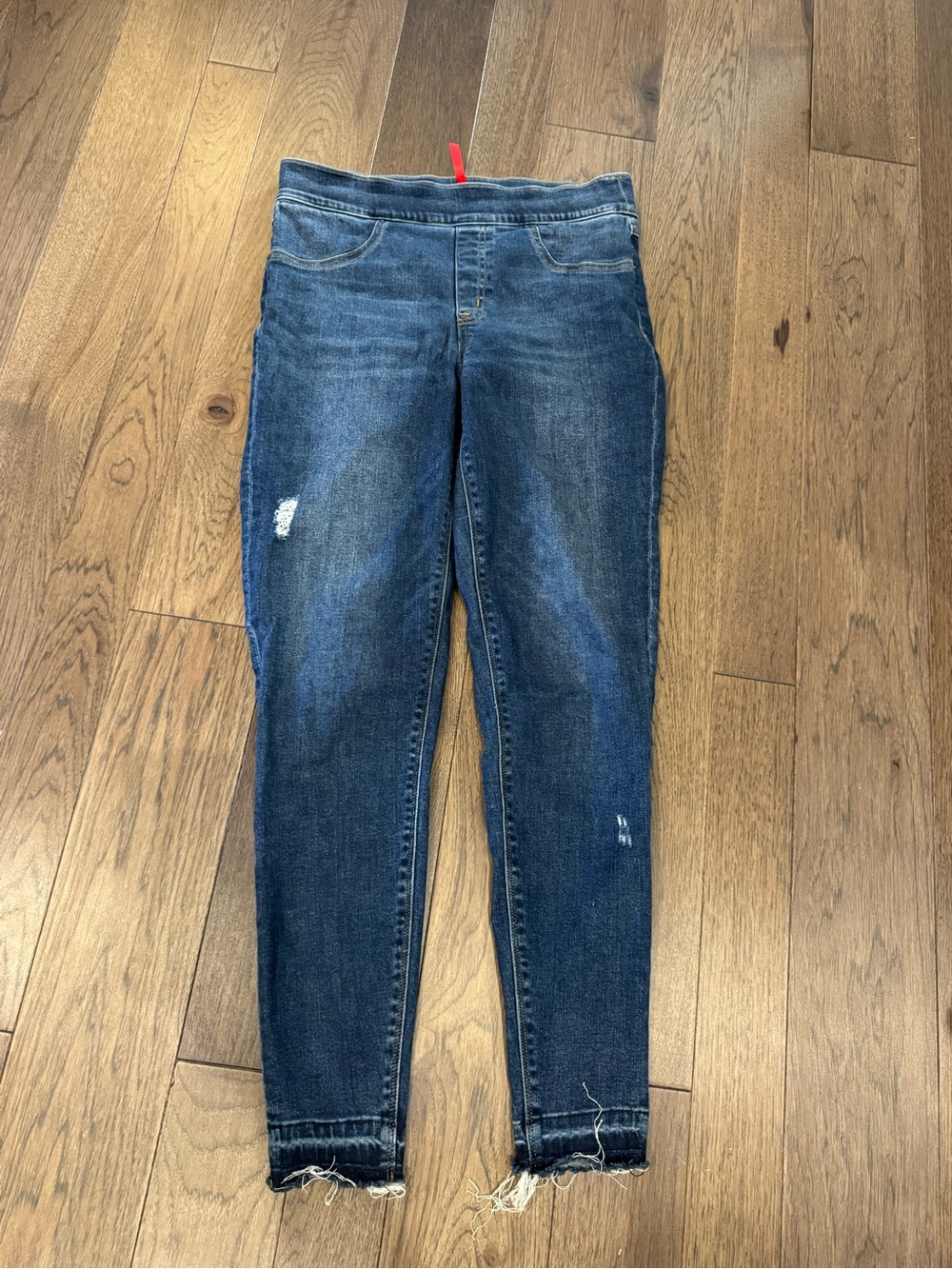SPANX Darker Wash Stretch Skinny Jeans with Frayed Hem